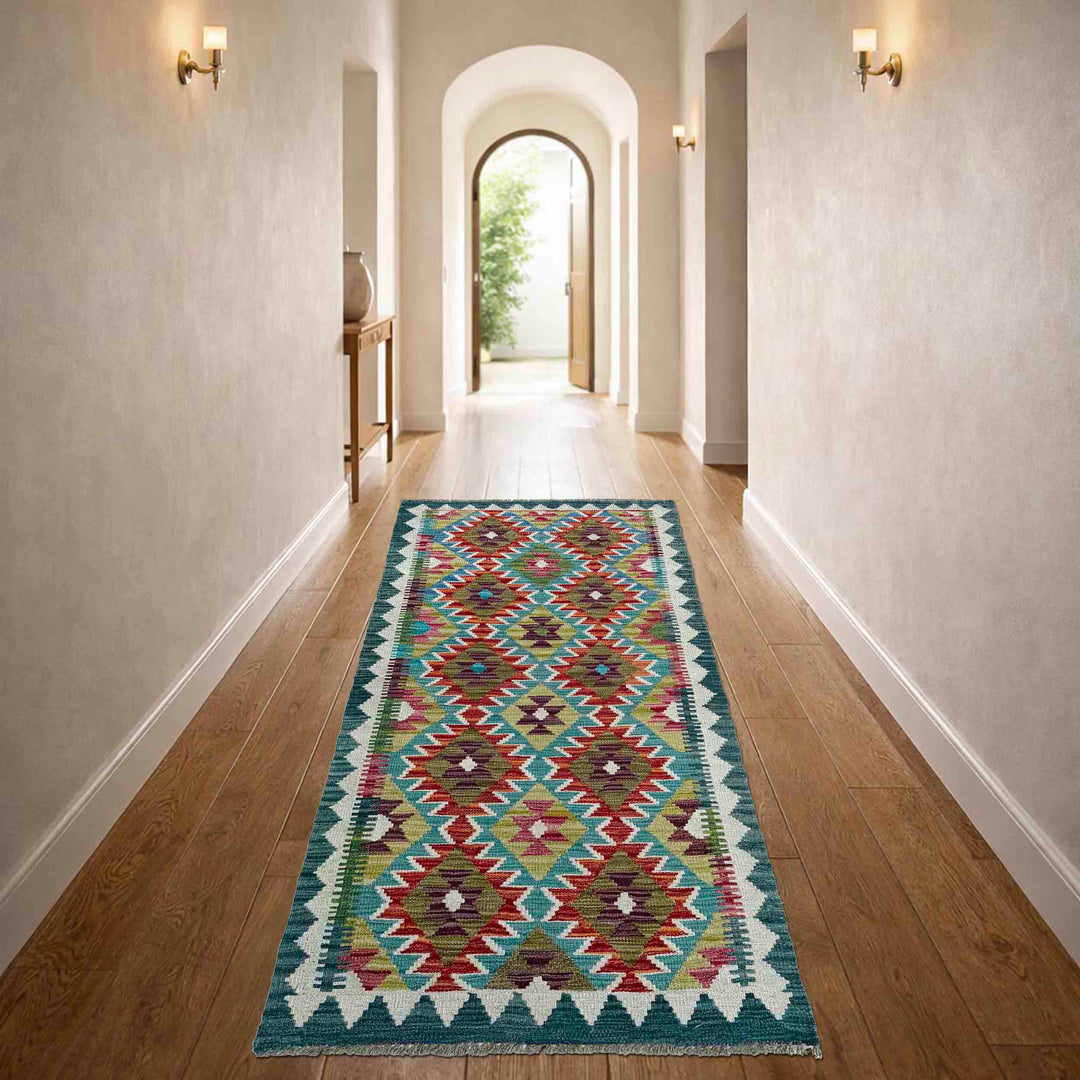 Afghan Vegetable Kilim Rug 2' 7" x 6' 3" Flat-Weave reverse