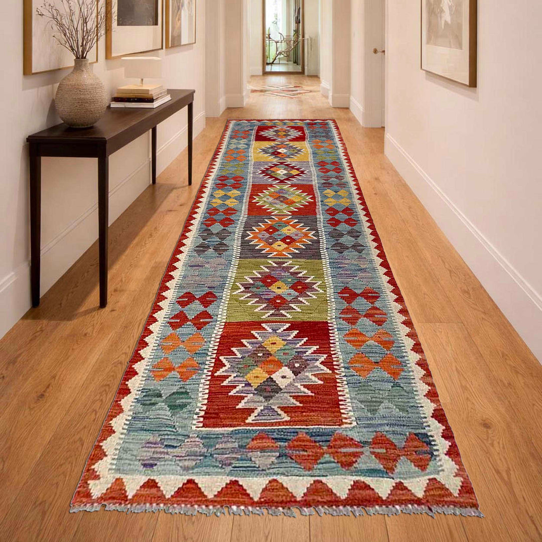 Afghan Vegetable Kilim Rug 2' 6" x 9' 4" Flat-Weave reverse