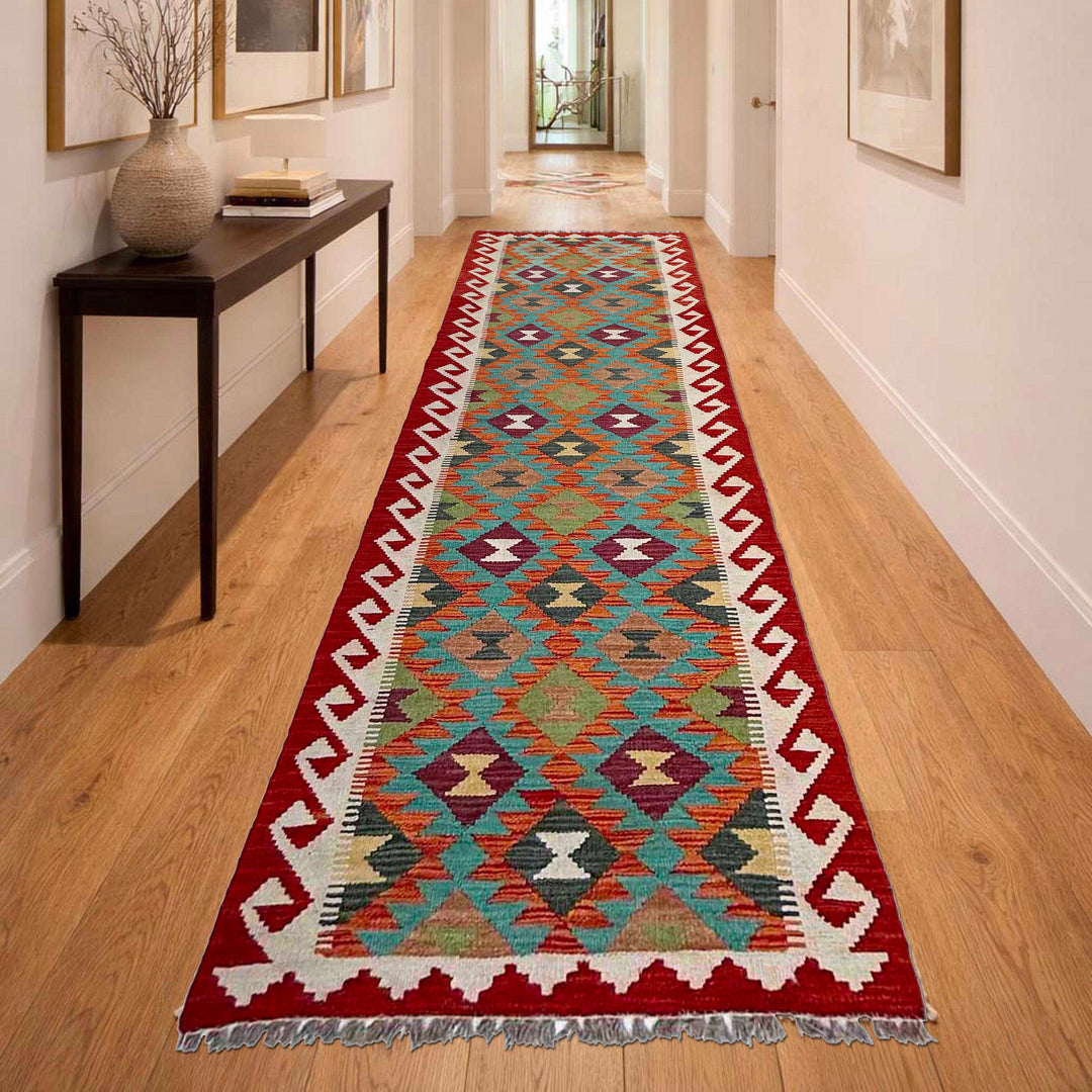Afghan Vegetable Kilim Rug 2' 7" x 9' 6" Flat-Weave reverse