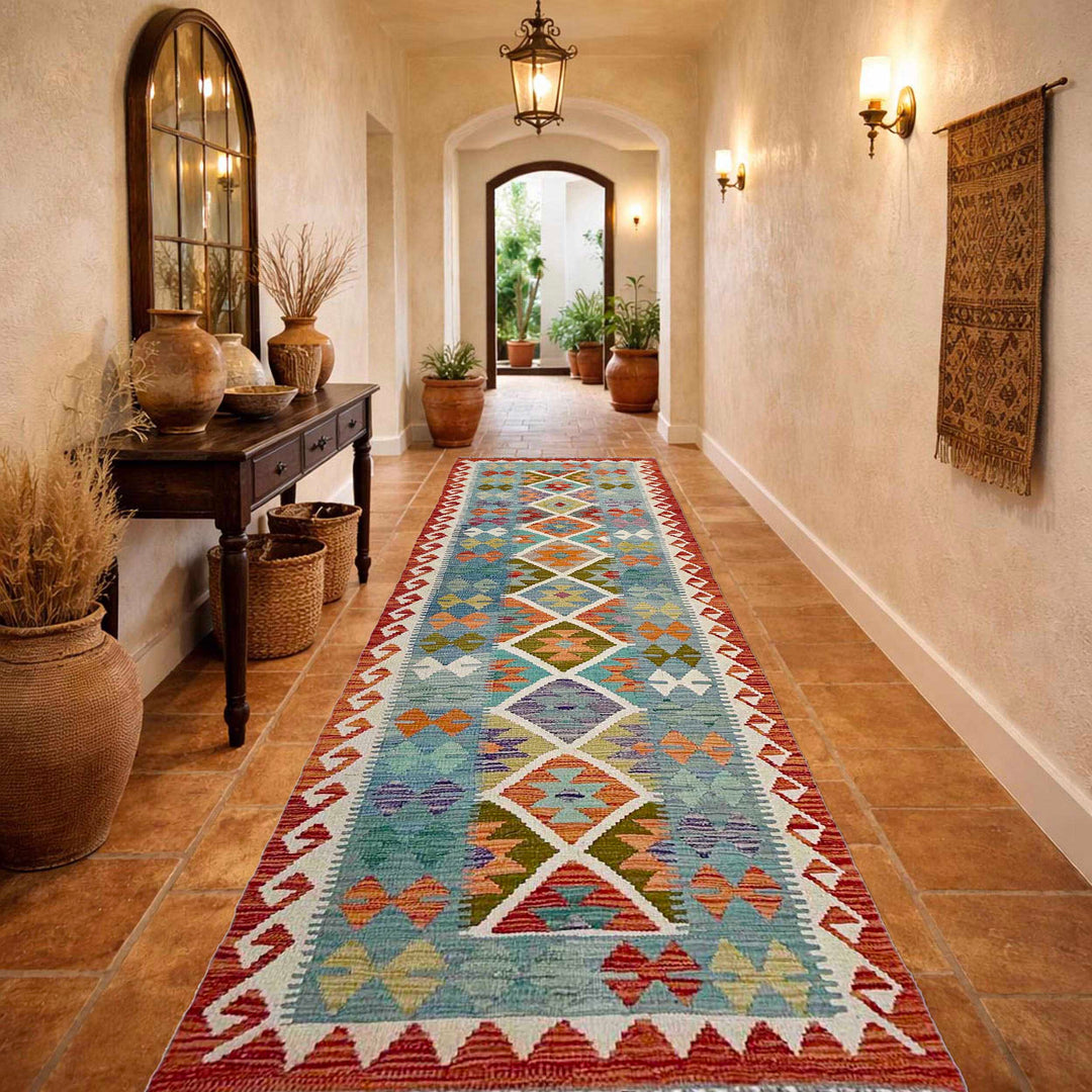 Afghan Vegetable Kilim Rug 2' 9" x 9' 8" Flat-Weave | No. AL825033
