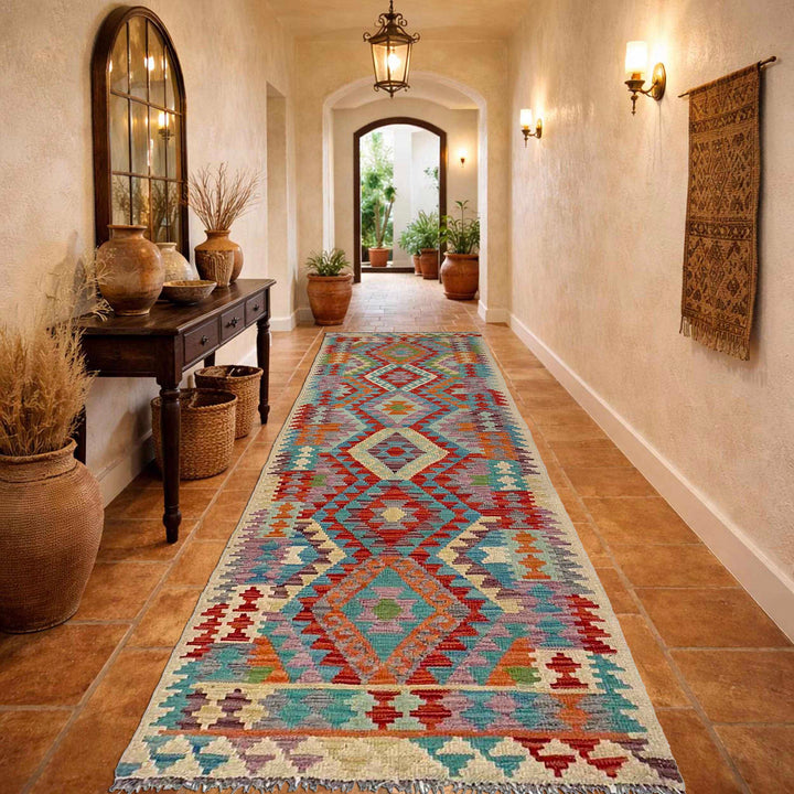 Afghan Vegetable Kilim Rug 2' 7" x 9' 9" Flat-Weave | No. AL43813