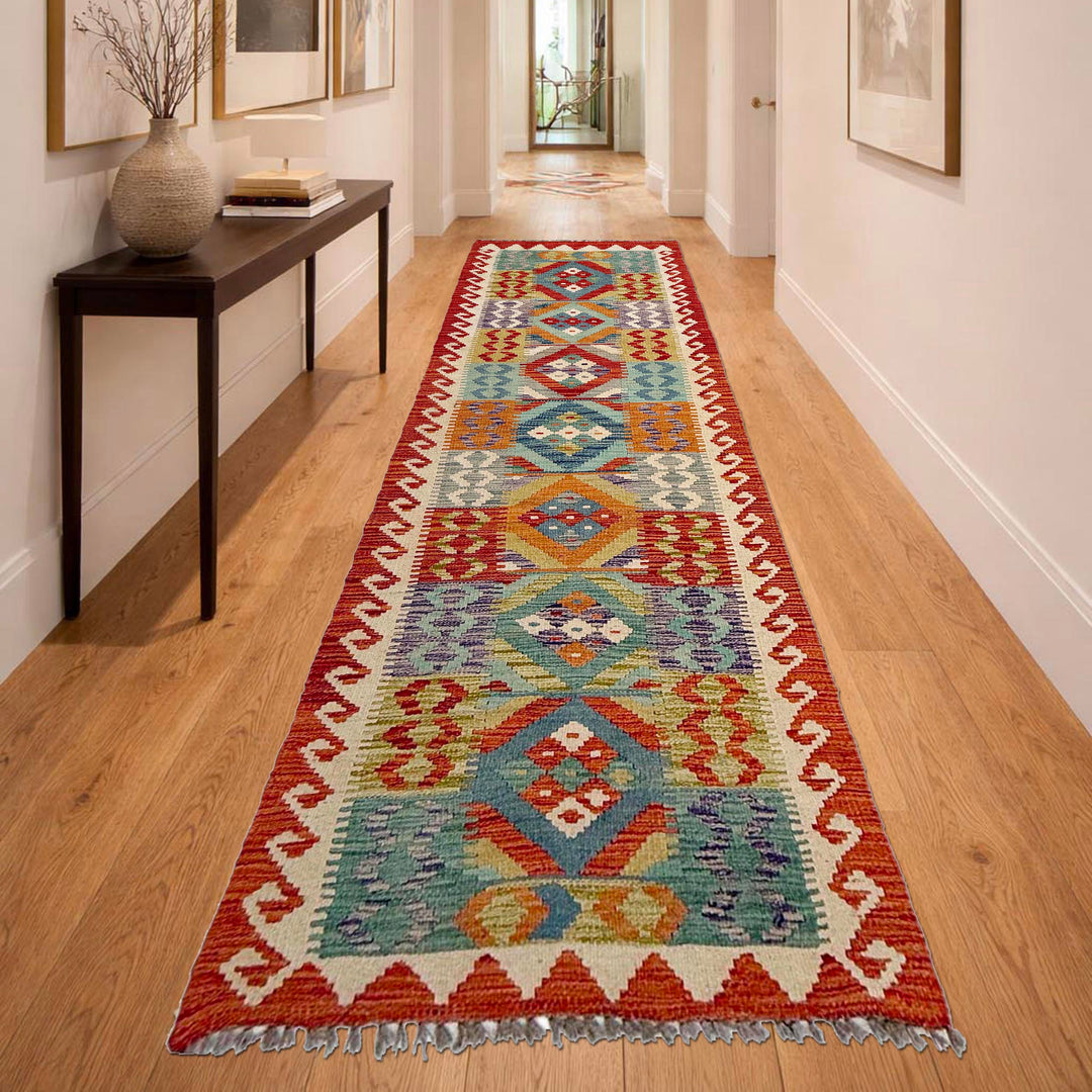 Afghan Vegetable Kilim Rug 2' 7" x 9' 1" Flat-Weave reverse