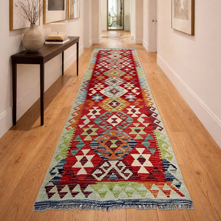 Afghan Vegetable Kilim Rug 2' 7" x 9' 11" Flat-Weave reverse
