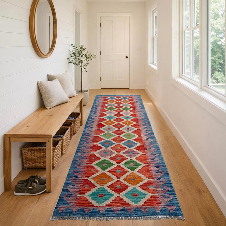 Afghan Vegetable Kilim Rug 2' 6" x 9' 9" Flat-Weave reverse