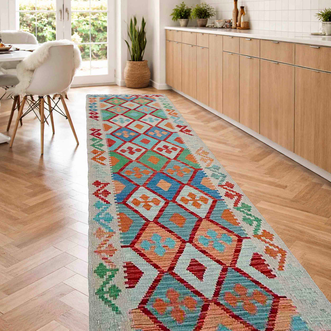 Afghan Vegetable Kilim Rug 2' 8" x 10' 0" Flat-Weave | No. AL47052