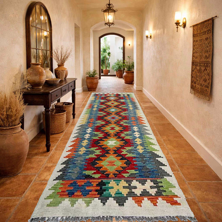 Afghan Vegetable Kelim Runner 2' 7" x 9' 3" Flat-Weave reverse