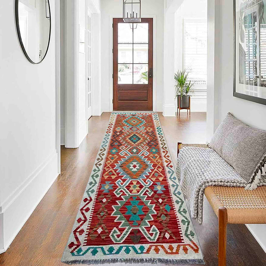 Afghan Vegetable Kilim Rug 2' 9" x 9' 9" Flat-Weave reverse
