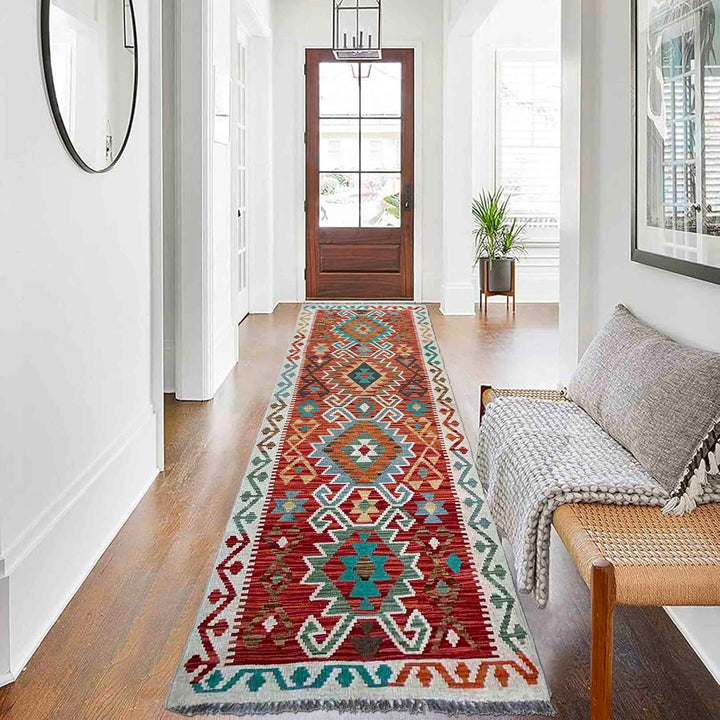 Afghan Vegetable Kilim Rug 2' 9" x 9' 9" Flat-Weave reverse