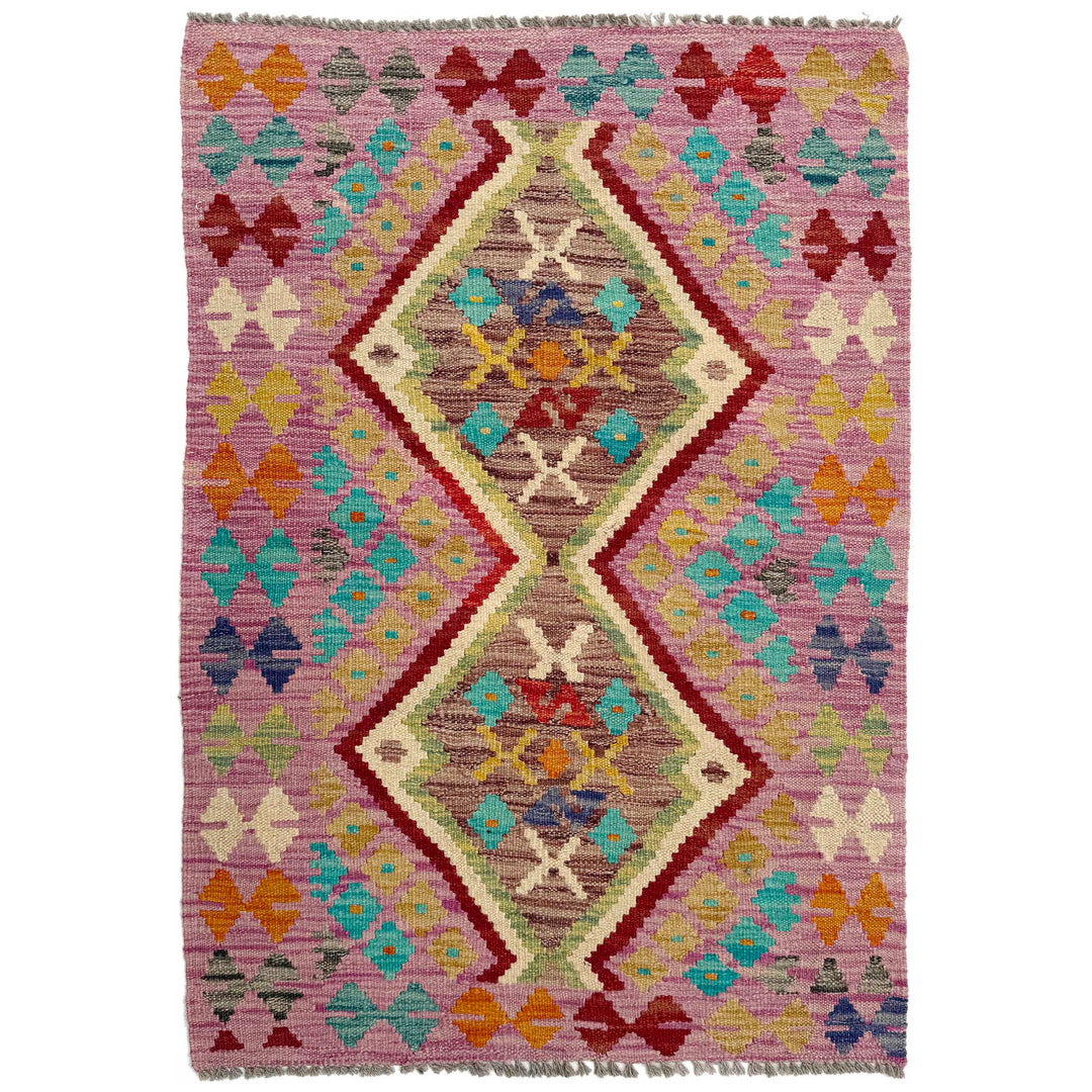 Afghan Vegetable Kilim Rug 2' 7" x 3' 11" Flat-Weave