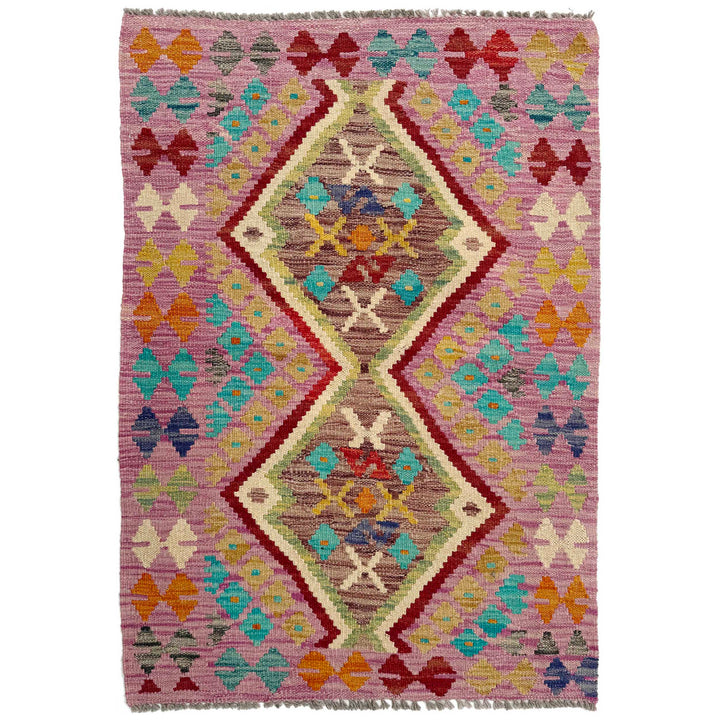 Afghan Vegetable Kilim Rug 2' 7" x 3' 11" Flat-Weave