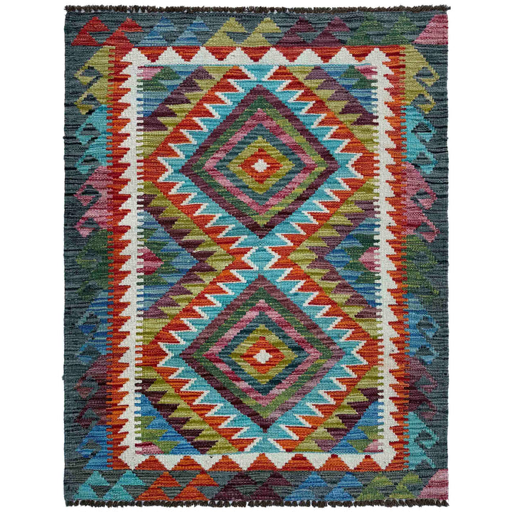 Afghan Vegetable Kilim Rug 2'11" x 3'11" Flat-Weave