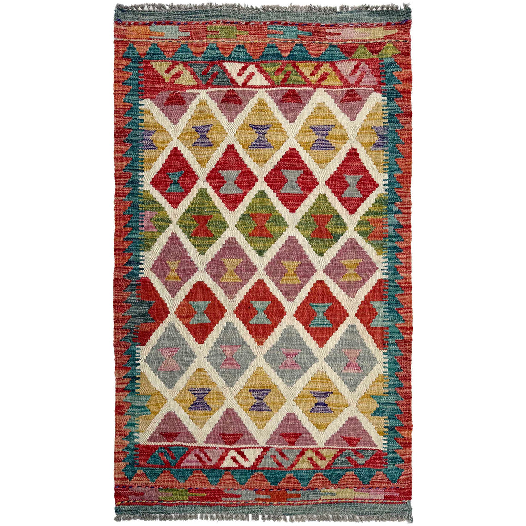 Afghan Vegetable Kilim Rug 2' 4" x 4' 3" Flat-Weave