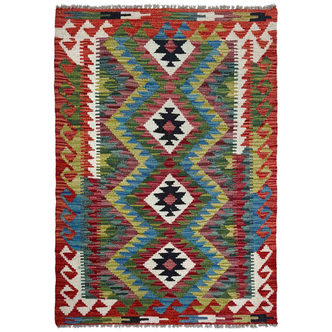 Afghan Vegetable Kilim Rug 2' 9" x 4' 2" Flat-Weave