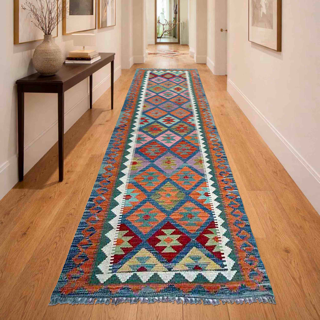 Afghan Vegetable Kilim Rug 2' 9" x 9' 11" Flat-Weave | No. AL91535
