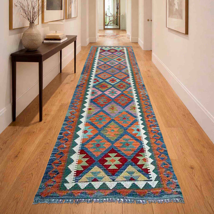 Afghan Vegetable Kilim Rug 2' 9" x 9' 11" Flat-Weave | No. AL91535