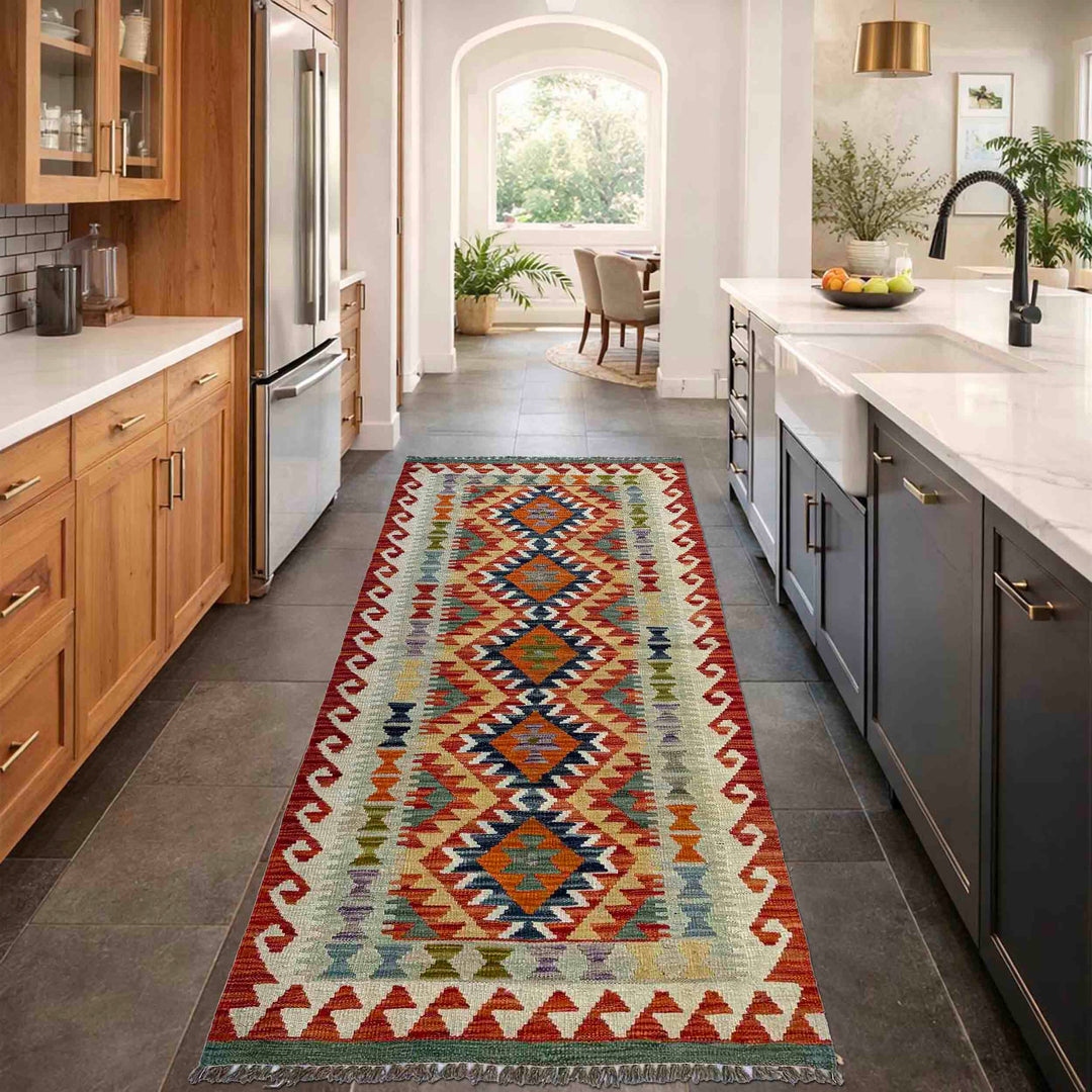 Afghan Vegetable Kilim Rug 2' 9" x 6' 5" Flat-Weave reverse