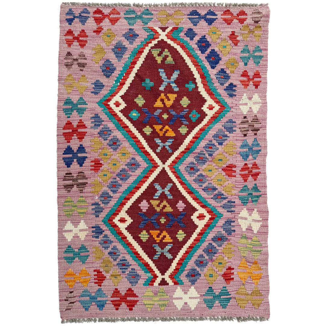 Afghan Vegetable Kilim Rug 2' 7" x 4' 3" Flat-Weave