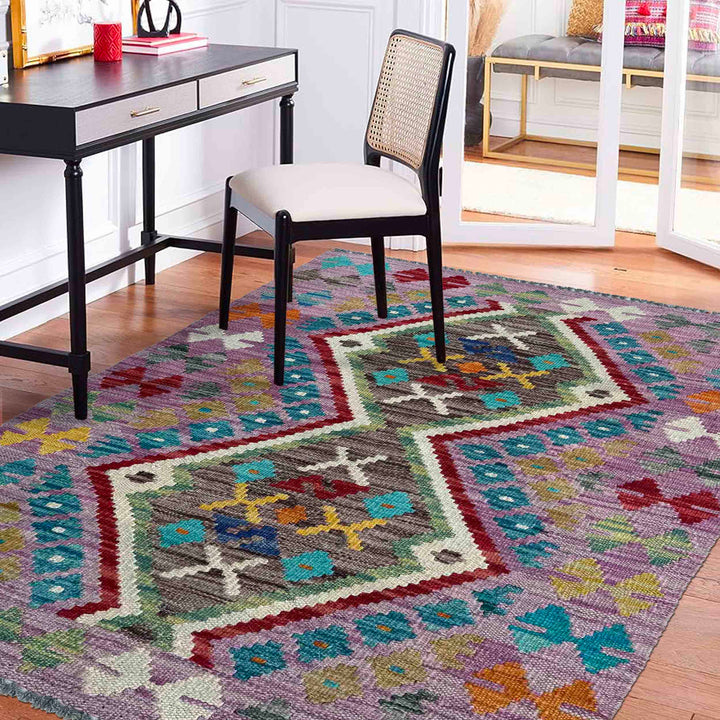 Afghan Vegetable Kilim Rug 2' 7" x 4' 0" Flat-Weave texture