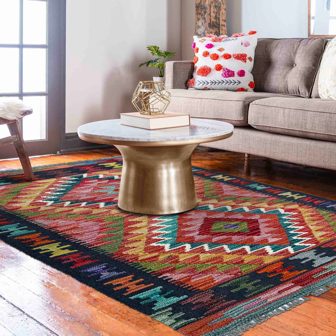 Afghan Vegetable Kilim Rug 2' 5" x 4' 0" Flat-Weave reverse