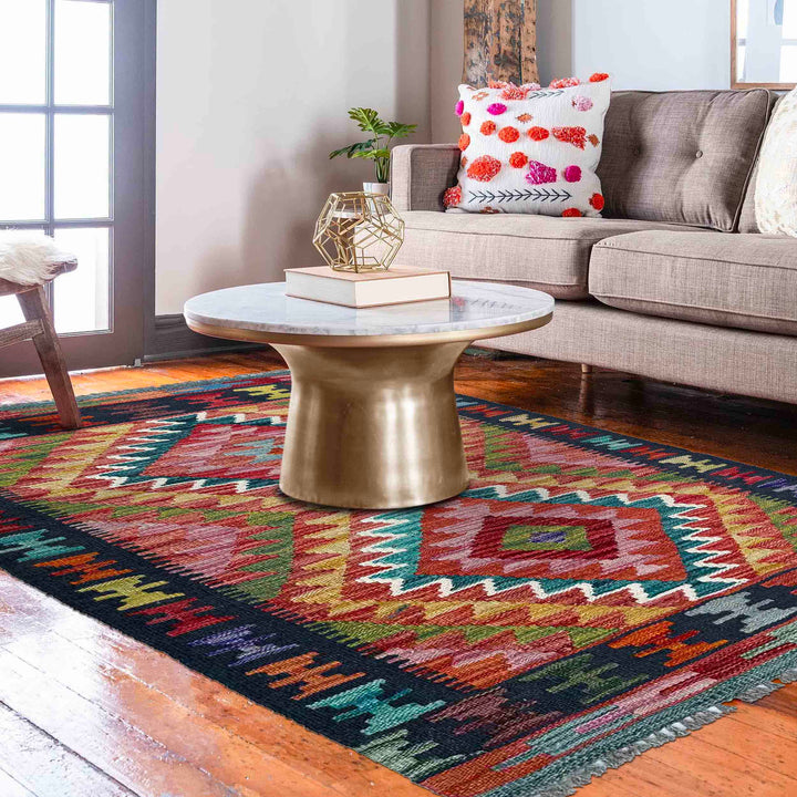 Afghan Vegetable Kilim Rug 2' 5" x 4' 0" Flat-Weave reverse