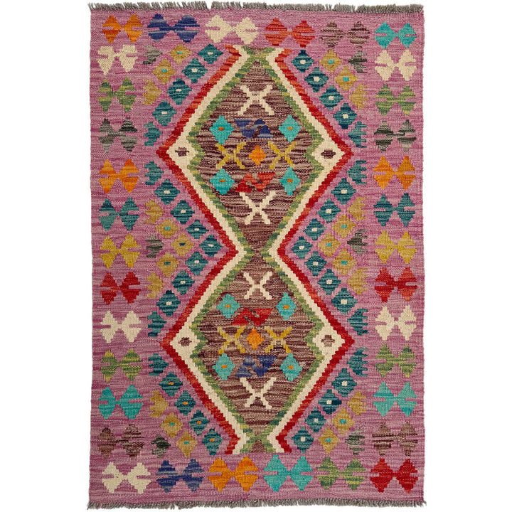 Afghan Vegetable Kilim Rug 2' 7" x 3' 11" Flat-Weave | No. AL649141