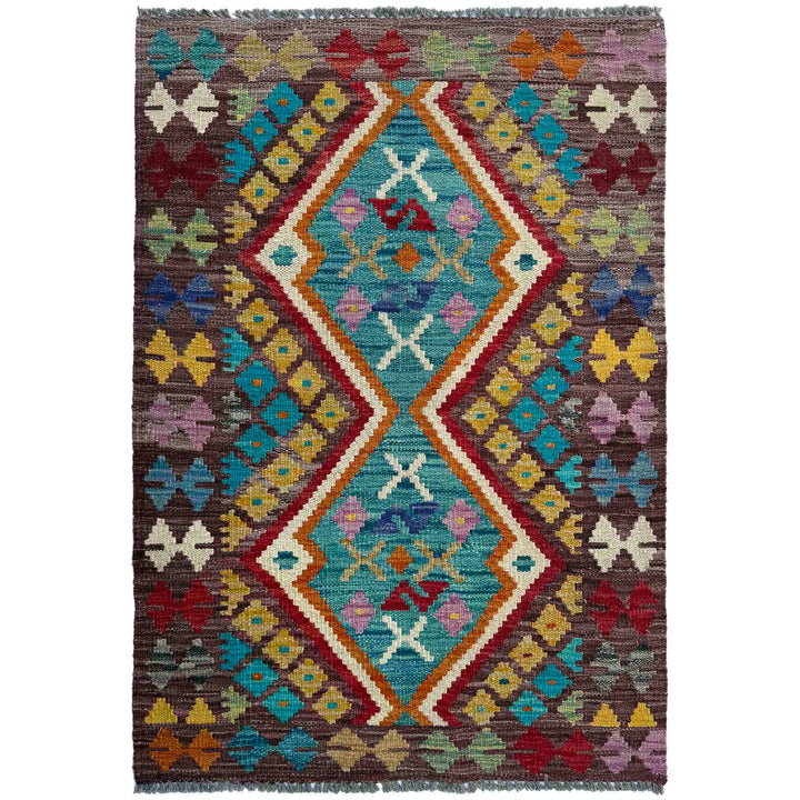 Afghan Vegetable Kilim Rug 2' 7" x 3' 11" Flat-Weave | No. AL77563