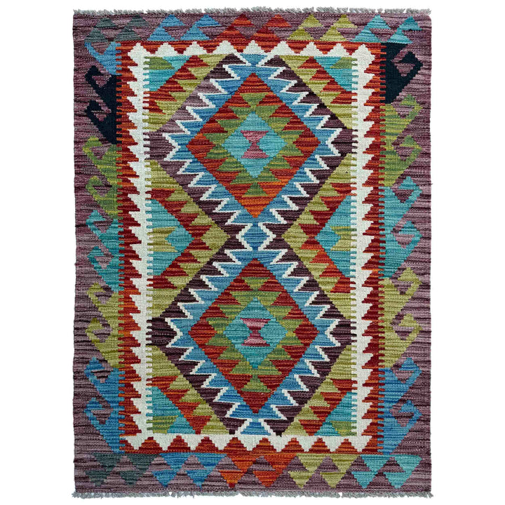 Afghan Vegetable Kilim Rug 2'11" x 4'2" Flat-Weave