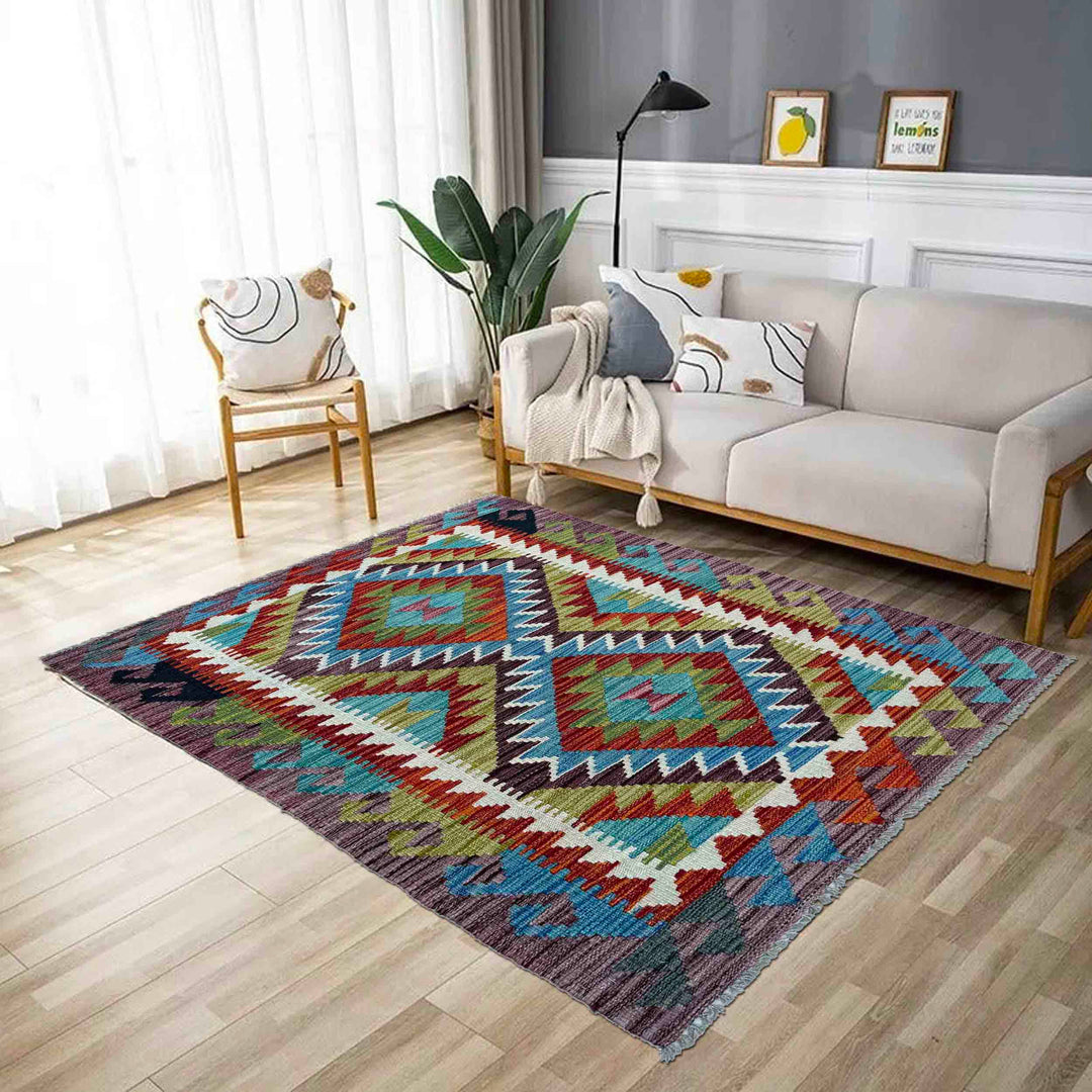 Afghan Vegetable Kilim Rug 2'11" x 4'2" Flat-Weave reverse
