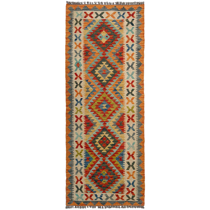 Afghan Vegetable Kilim Rug 2'7" x 6'10" Flat-Weave | No. AL703385