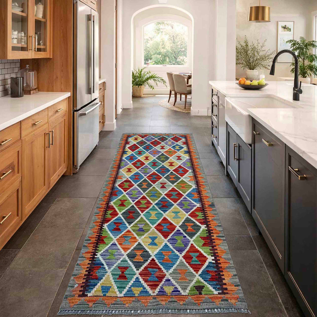 Afghan Vegetable Kilim Rug 2' 9" x 6' 4" Flat-Weave reverse