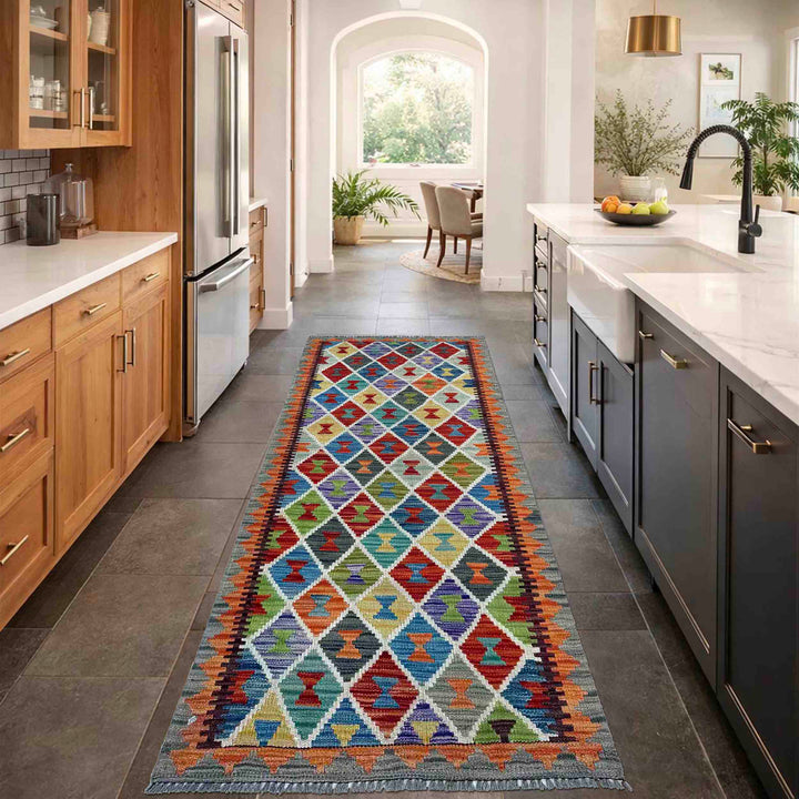 Afghan Vegetable Kilim Rug 2' 9" x 6' 4" Flat-Weave reverse