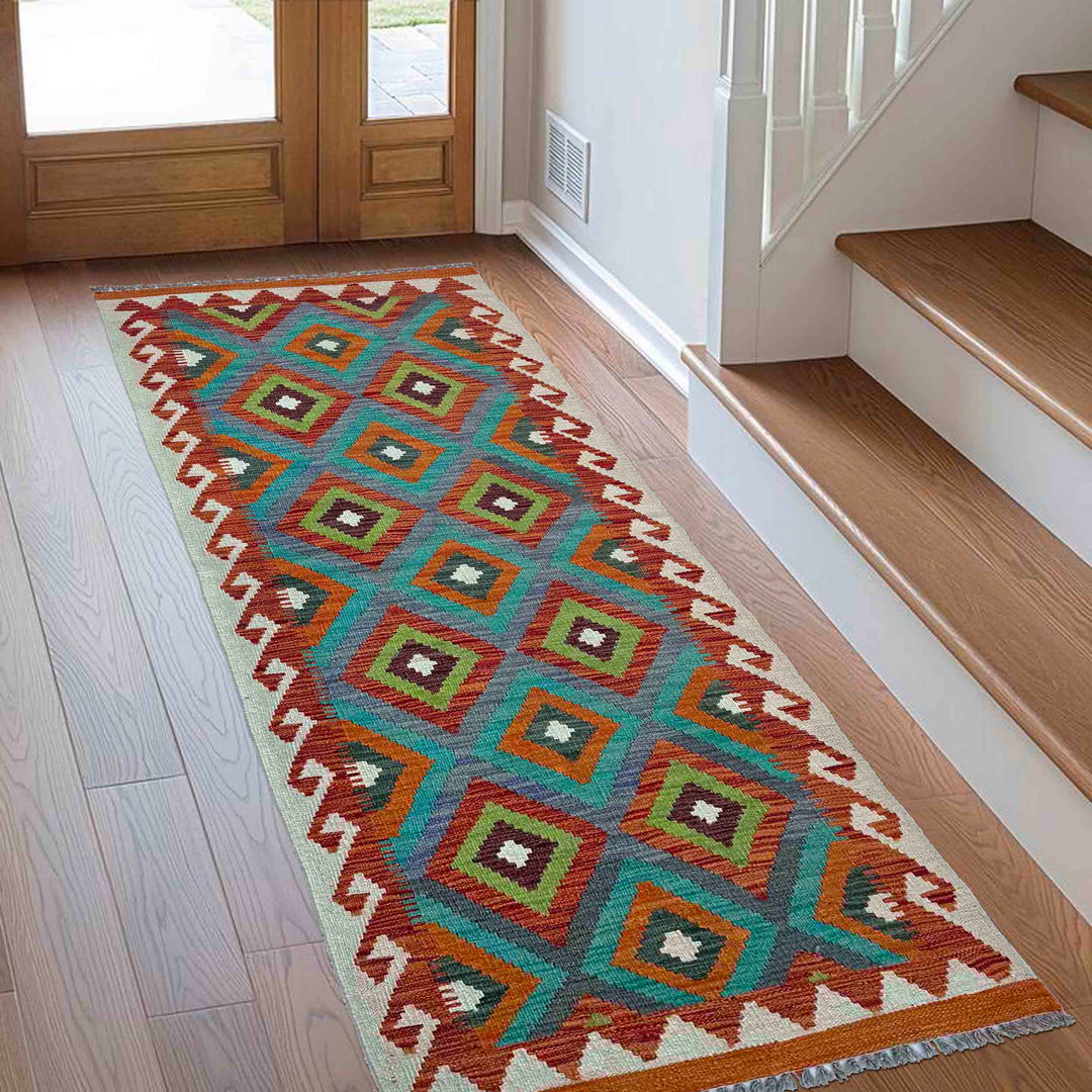 Afghan Vegetable Kilim Rug 2' 7" x 6' 7" Flat-Weave reverse