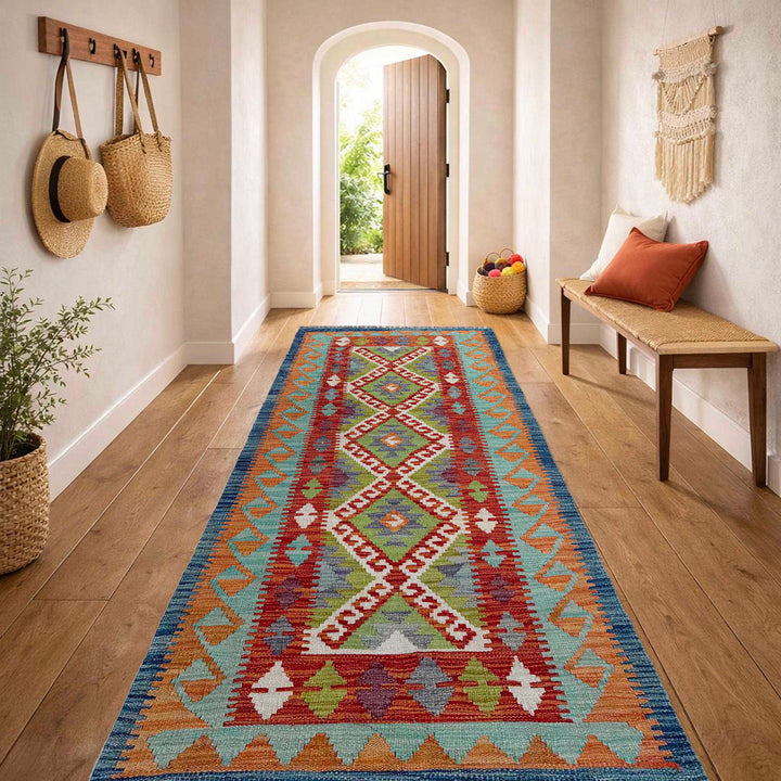 Afghan Vegetable Kilim Rug 2' 6" x 6' 5" Flat-Weave reverse