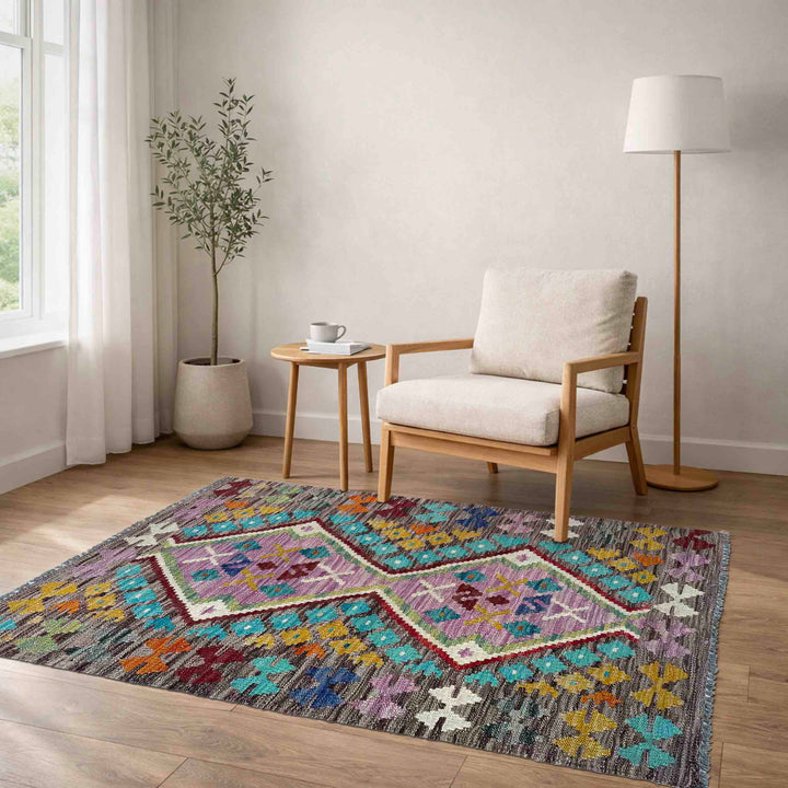 Afghan Vegetable Kilim Rug 2' 6" x 4' 1" Flat-Weave reverse