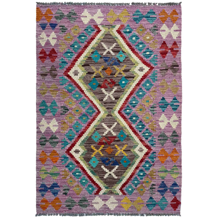 Afghan Vegetable Kilim Rug 2' 7" x 3' 11" Flat-Weave | No. AL41537