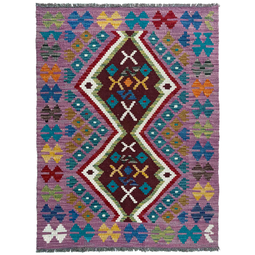 Afghan Vegetable Kilim Rug 2' 10" x 3' 10" Flat-Weave
