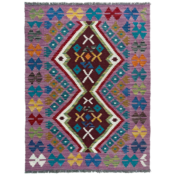 Afghan Vegetable Kilim Rug 2' 10" x 3' 10" Flat-Weave