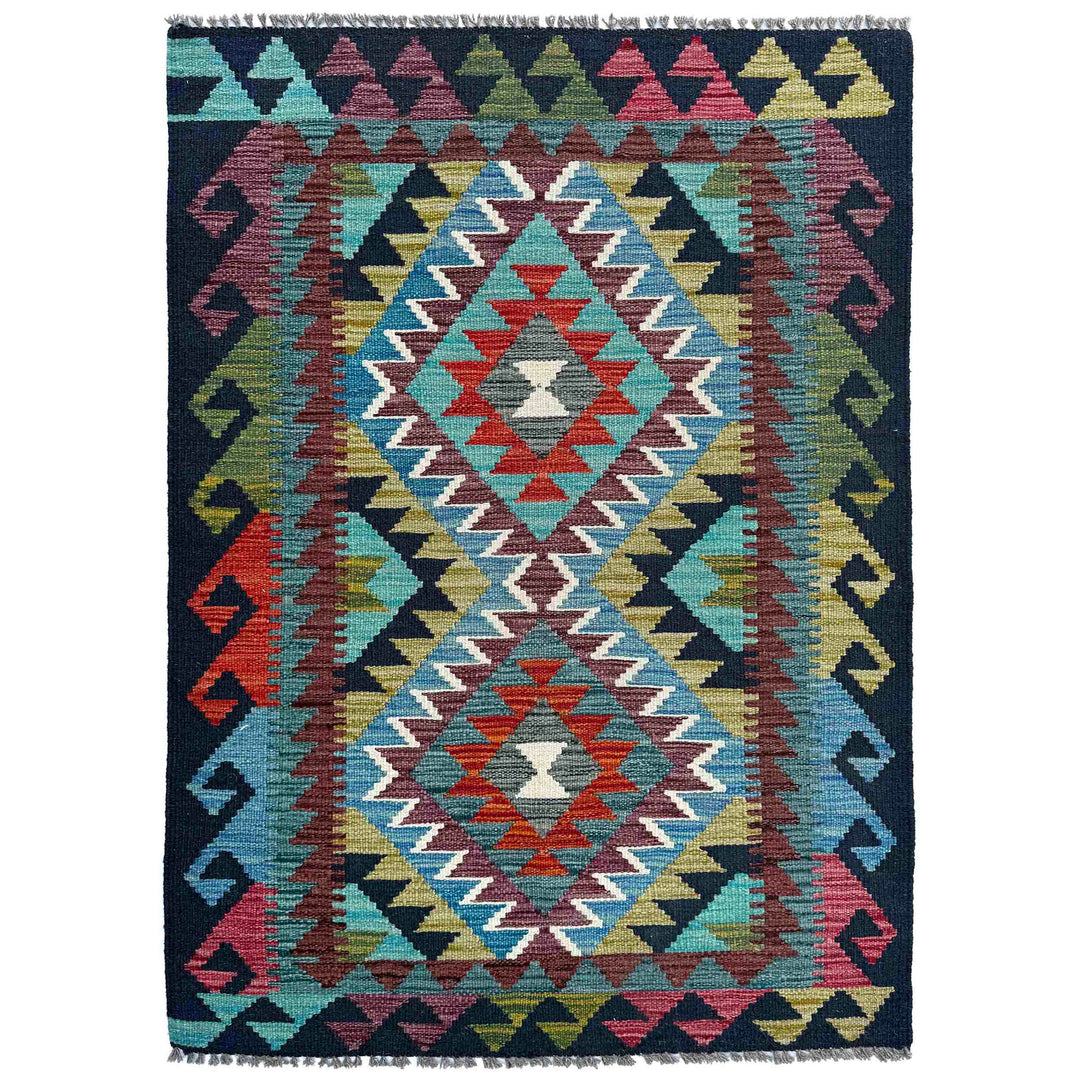 Afghan Vegetable Kilim Rug 2' 10" x 3' 11" Flat-Weave