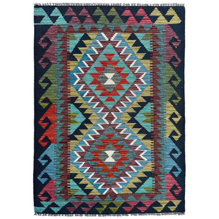 Afghan Vegetable Kilim Rug 2' 10" x 3' 11" Flat-Weave