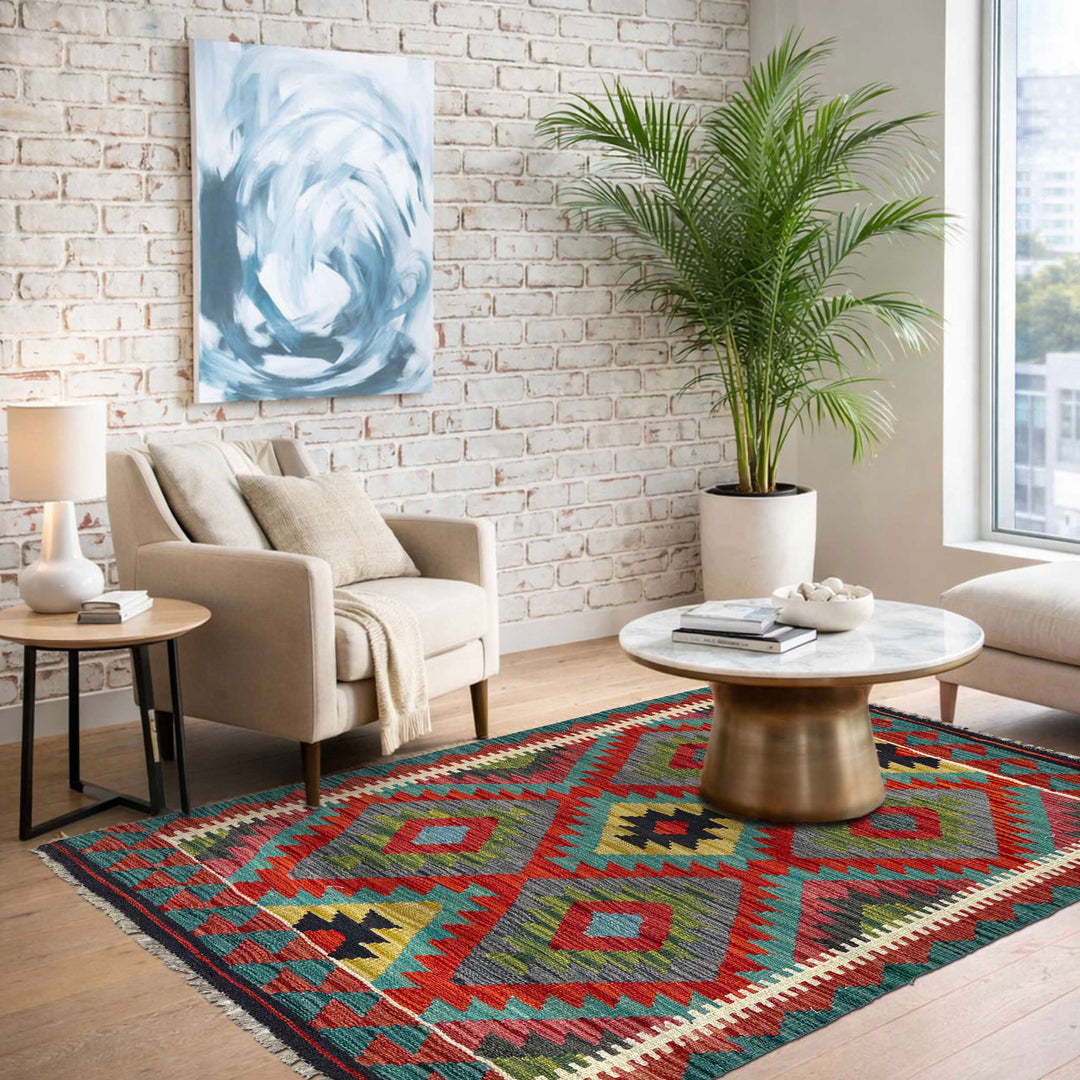 Afghan Vegetable Kilim Rug 2' 10" x 4' 0" Flat-Weave reverse
