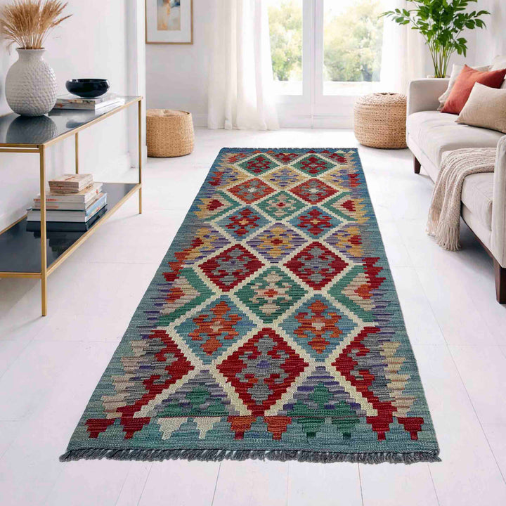 Afghan Vegetable Kilim Rug 2' 8" x 6' 7" Flat-Weave reverse