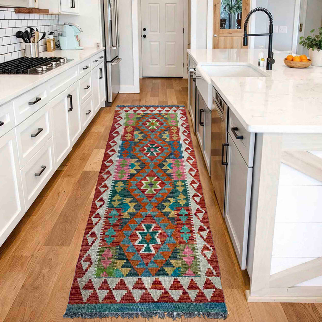 Afghan Vegetable Kilim Rug 2' 4" x 6' 11" Flat-Weave reverse