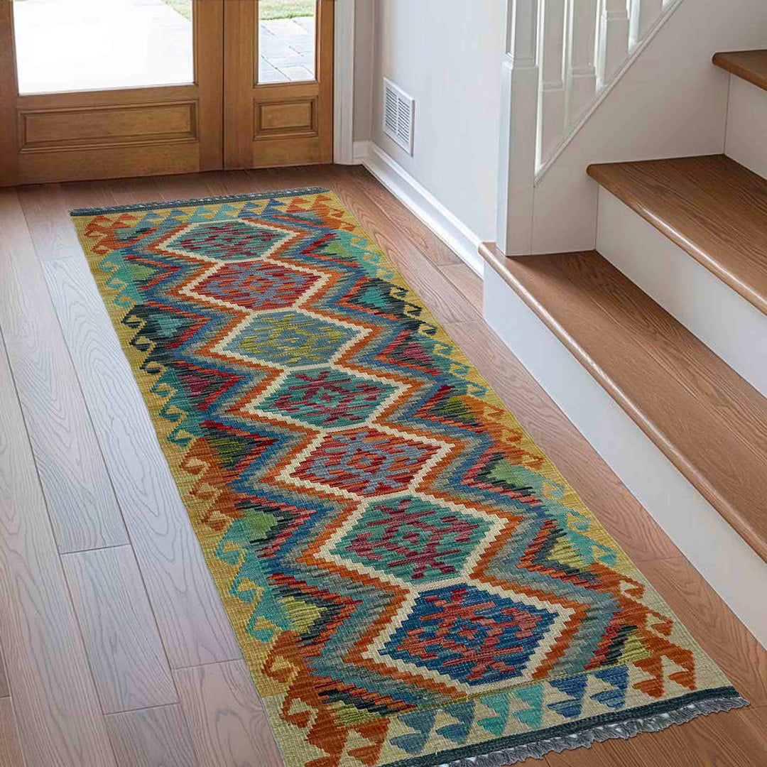 Afghan Vegetable Kilim Rug 2' 4" x 6' 1" Flat-Weave reverse
