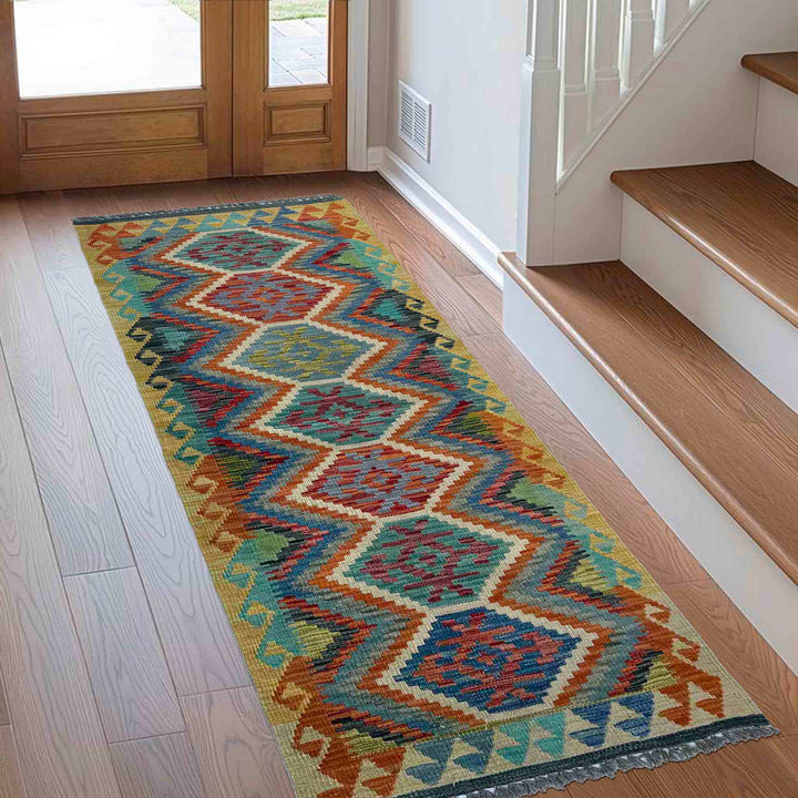 Afghan Vegetable Kilim Rug 2' 4" x 6' 1" Flat-Weave reverse