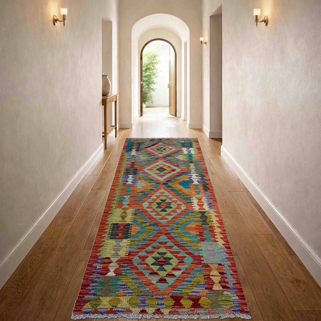 Afghan Vegetable Kilim Rug 2' 5" x 6' 9" Flat-Weave reverse