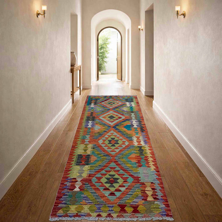 Afghan Vegetable Kilim Rug 2' 5" x 6' 9" Flat-Weave reverse