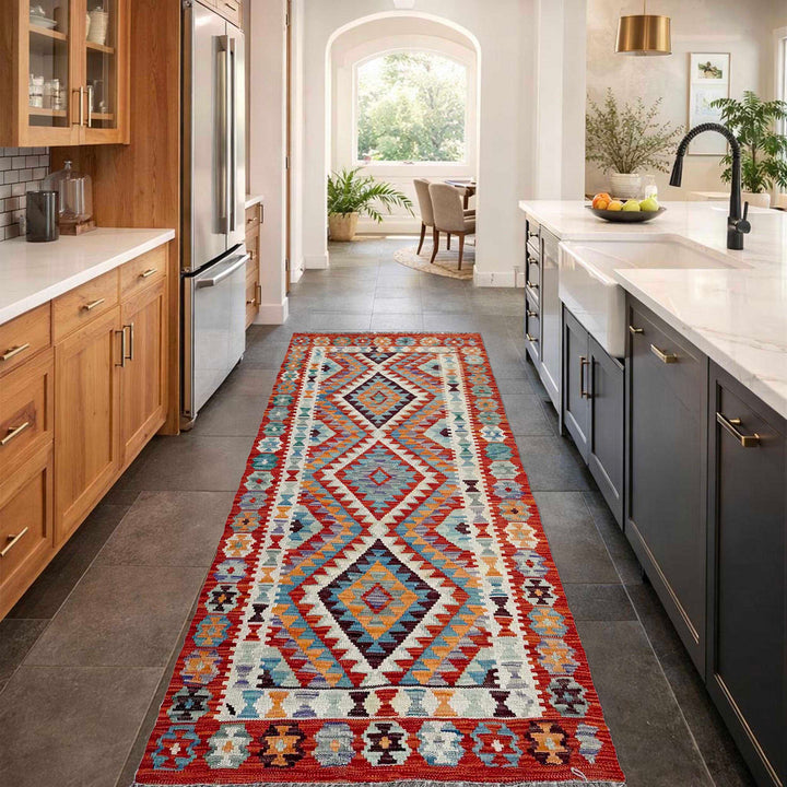 Afghan Vegetable Kilim Rug 2' 6" x 6' 7" Flat-Weave reverse