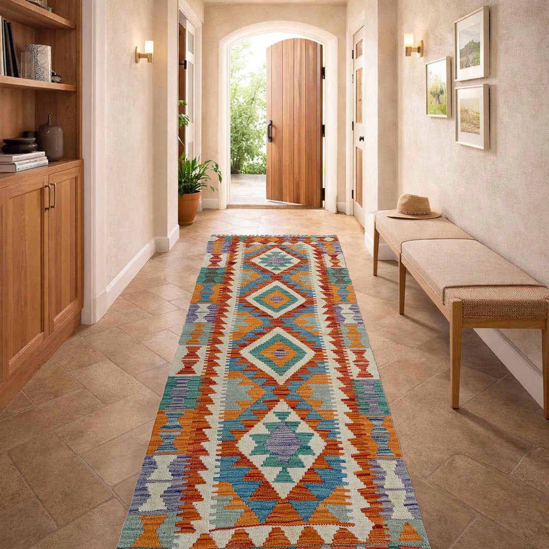 Afghan Vegetable Kilim Rug 2' 5" x 6' 7" Flat-Weave reverse