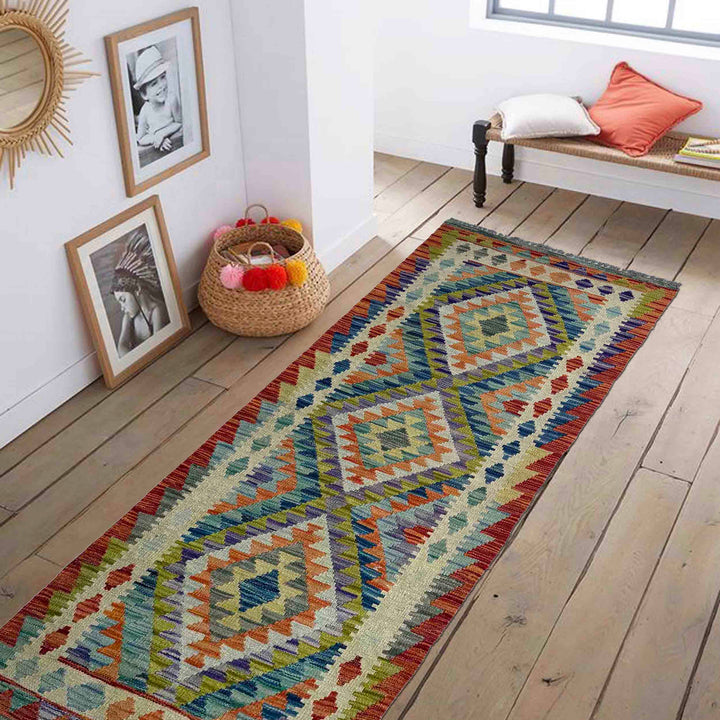 Afghan Vegetable Kilim Rug 2' 6" x 6' 8" Flat-Weave | No. AL57860