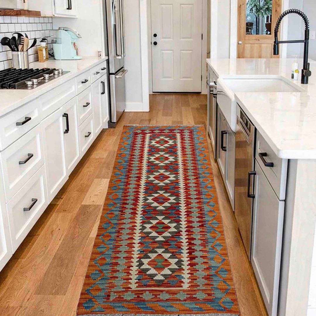 Afghan Vegetable Kilim Rug 2' 6" x 5' 11" Flat-Weave reverse